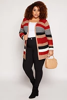 Womens Plus Striped Open Front Cardigan,