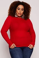 Womens Plus Size Lurex Ribbed Mock Neck Sweater, Red, Size 1X