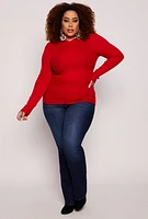 Womens Plus Size Lurex Ribbed Mock Neck Sweater, Red, Size 1X