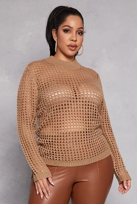 Womens Plus Crochet Long Sleeve Top, 3X