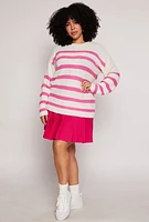 Womens Plus Size Striped Knit Pullover Sweater, Pink, Size 2X