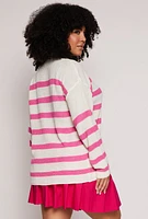 Womens Plus Size Striped Knit Pullover Sweater, Pink, Size 2X