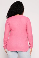 Womens Plus Size Waffle Knit Caged Side Sweater, Pink, Size 2X