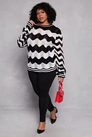 Womens Plus Chevron Pointelle Knit Sweater, Multi,