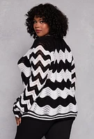 Womens Plus Chevron Pointelle Knit Sweater, Multi,