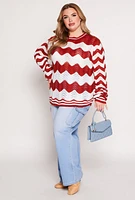 Womens Plus Size Chevron Pointelle Knit Sweater, Orange, Size 1X
