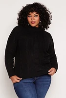 Womens Plus Cable Knit Mock Neck Sweater,