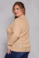 Womens Plus Cable Knit Mock Neck Sweater,