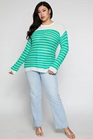 Womens Plus Crew Neck Striped Sweater,