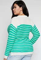 Womens Plus Crew Neck Striped Sweater,