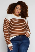 Womens Plus Crew Neck Striped Sweater,