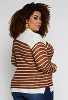 Womens Plus Crew Neck Striped Sweater,