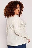 Womens Plus Size Fringe Cable Knit Sweater, White, Size 3X