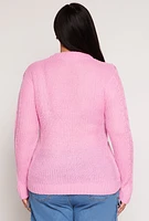 Womens Plus Size Fringe Cable Knit Sweater, Pink, Size 2X