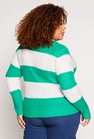 Womens Plus Size Striped Pullover Sweater, Green, Size 1X