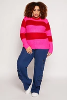 Womens Plus Size Striped Pullover Sweater, Pink, Size 3X