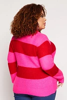 Womens Plus Size Striped Pullover Sweater, Pink, Size 3X