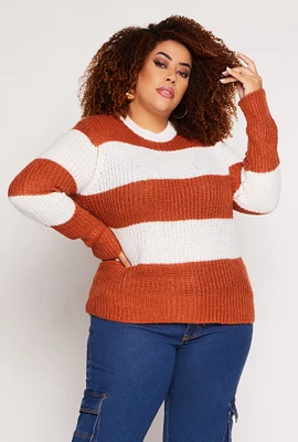 Womens Plus Striped Pullover Sweater,