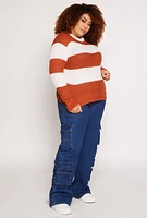 Womens Plus Size Striped Pullover Sweater, Brown, Size 3X