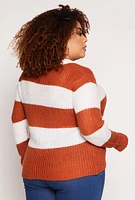 Womens Plus Size Striped Pullover Sweater, Brown, Size 3X