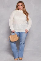 Womens Plus Size Cable Knit Shaker Sweater, White, Size 2X