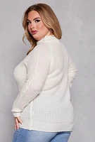 Womens Plus Size Cable Knit Shaker Sweater, White, Size 2X