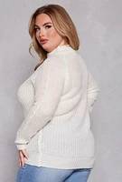 Womens Plus Size Cable Knit Shaker Sweater, White, Size 3X