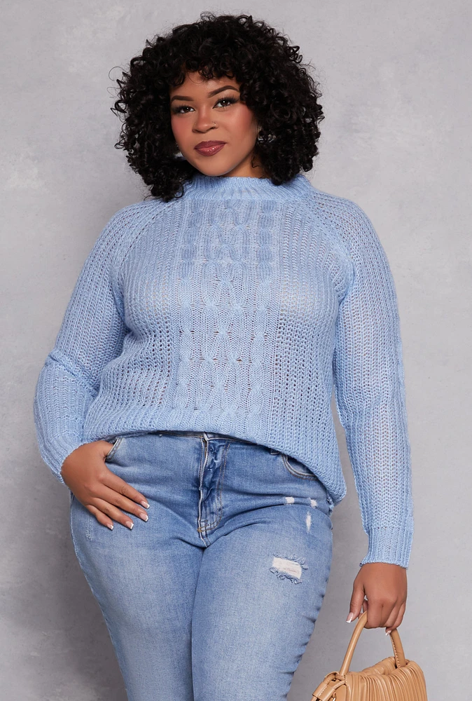 Womens Plus Cable Knit Shaker Sweater,