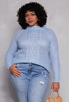 Womens Plus Cable Knit Shaker Sweater,