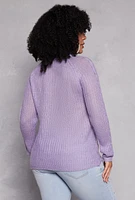 Womens Plus Size Cable Knit Shaker Sweater, Purple, Size 2X