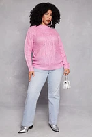 Womens Plus Cable Knit Shaker Sweater, 3X