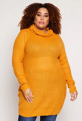 Womens Plus Size Turtle Neck Tunic Sweater, Yellow, Size 1X