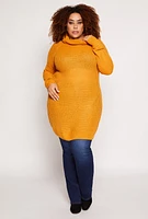 Womens Plus Size Turtle Neck Tunic Sweater, Yellow, Size 1X