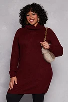 Womens Plus Size Turtle Neck Tunic Sweater, Burgundy, Size 3X