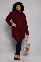 Womens Plus Size Turtle Neck Tunic Sweater, Burgundy, Size 3X