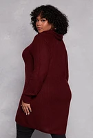 Womens Plus Size Turtle Neck Tunic Sweater, Burgundy, Size 3X