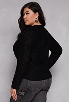 Womens Plus Size Cable Knit Button Front Cardigan, Black, Size 1X