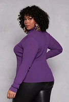 Womens Plus Ribbed Knit Pullover Turtleneck Top, Purple,