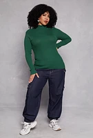 Womens Plus Size Ribbed Knit Turtleneck Pullover Top, Green, Size 3X