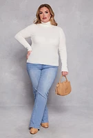 Womens Plus Size Ribbed Knit Pullover Turtleneck Sweater, White, Size 3X