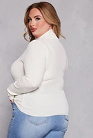 Womens Plus Size Ribbed Knit Pullover Turtleneck Sweater, White, Size 3X