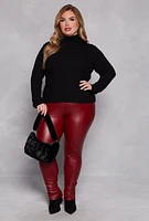 Womens Plus Size Turtleneck Top, Black, Size 2X
