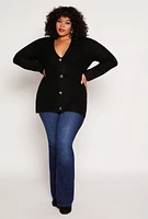 Womens Plus Size Button Front Knit Cardigan, Black, Size 1X