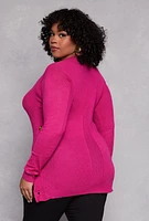 Womens Plus Size Button Side Detail Knit Sweater, Pink, Size 1X