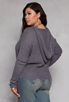 Womens Plus Distressed Pullover Hooded Sweater, 2X