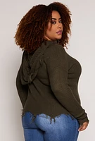 Womens Plus Distressed Pullover Hooded Sweater,
