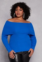 Womens Plus Size Off The Shoulder Sweater, Blue, Size 3X