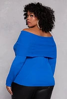 Womens Plus Size Off The Shoulder Sweater, Blue, Size 3X