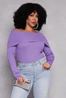 Womens Plus Size Off The Shoulder Sweater, Purple, Size 2X