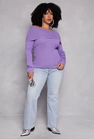 Womens Plus Size Off The Shoulder Sweater, Purple, Size 2X